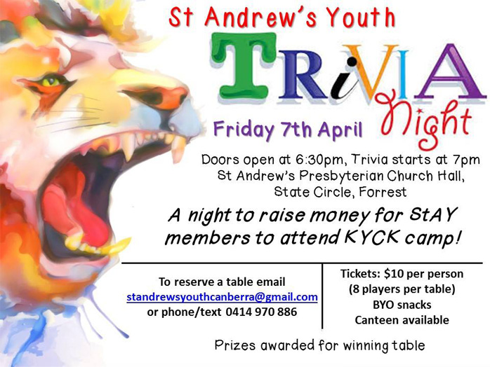 St Andrew’s Youth TRIVIA NIGHT