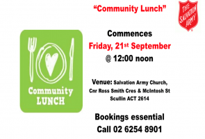 FREE LUNCH FOR THE COMMUNITY AT SALVATION ARMY SCULLIN